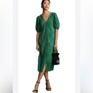 EUC By Anthropologie V-Neck Pleated Slim Midi Dress